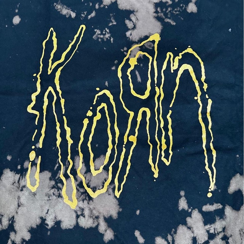 Korn Band T-Shirt Mens Large Black Navy Tie Dye Yellow Logo Graphic Tee
